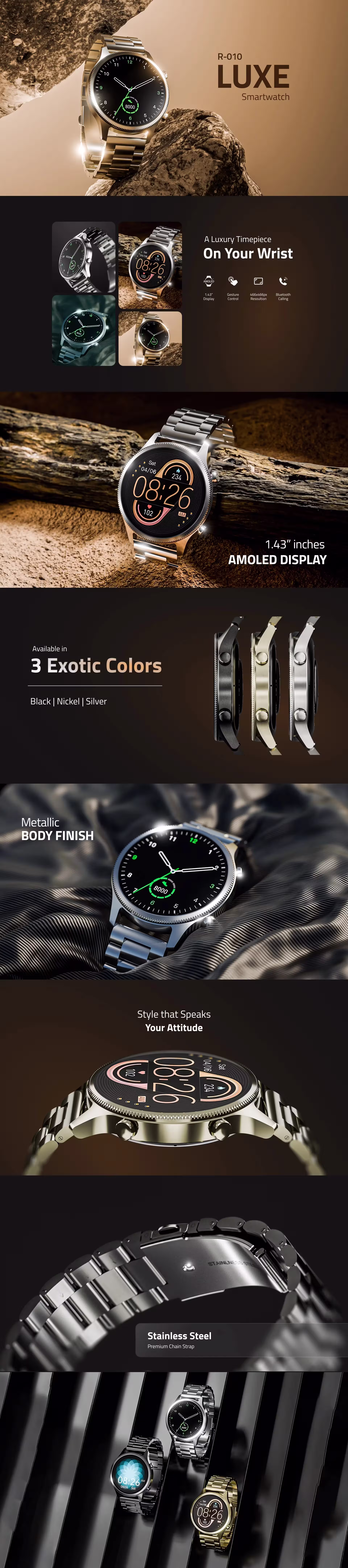 Ronin R-010 Luxe Smart Watch infographic