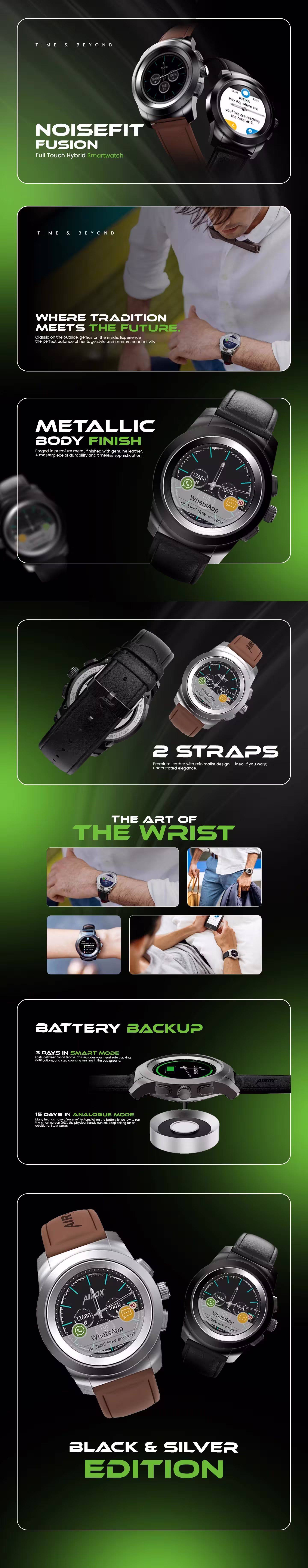 Airox NoiseFit Hybrid Smartwatch infographic