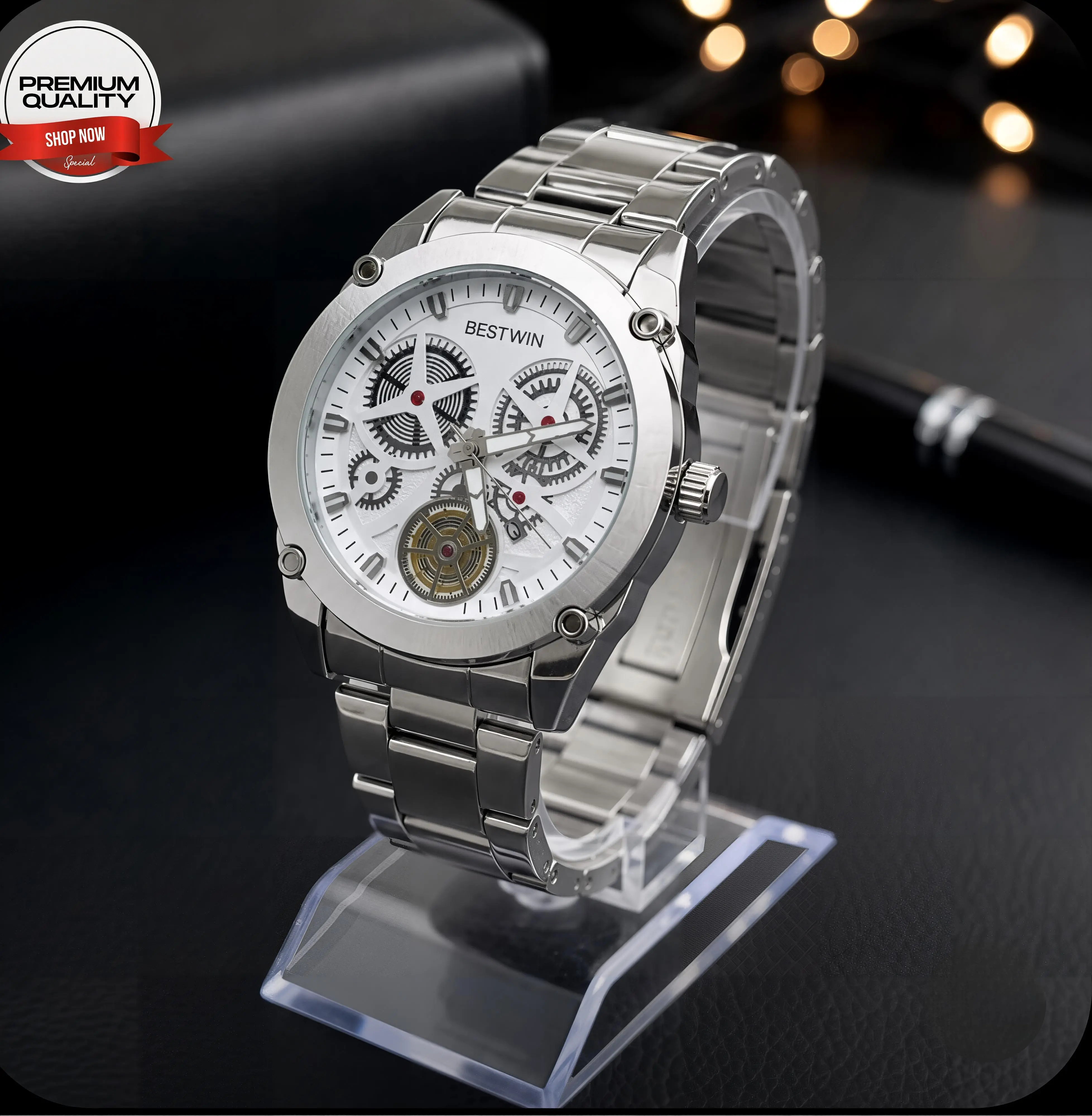 Bestwin Original Mens Stainless Steel Watch Silver Color