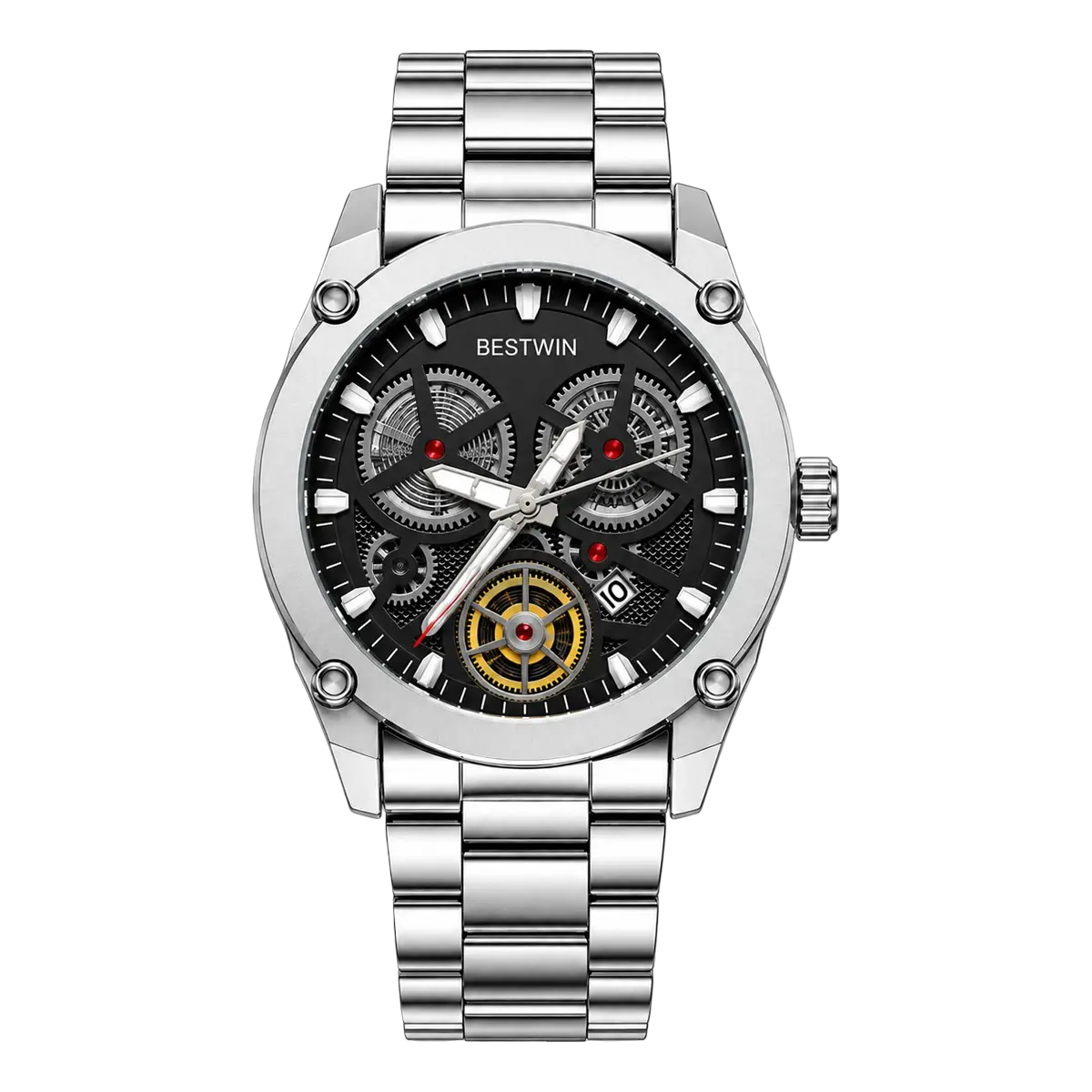 Bestwin Original Mens Stainless Steel Black Dial Watch Bestwin Original Mens Stainless Steel Watch (Black Dial) with Mechanical Round Dial - Image 1