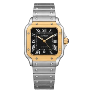 Cartier Santos De Two Tone Mens Watch Black Dial