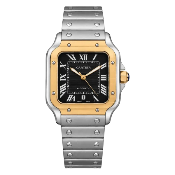 Cartier Santos De Two Tone Mens Watch Black Dial