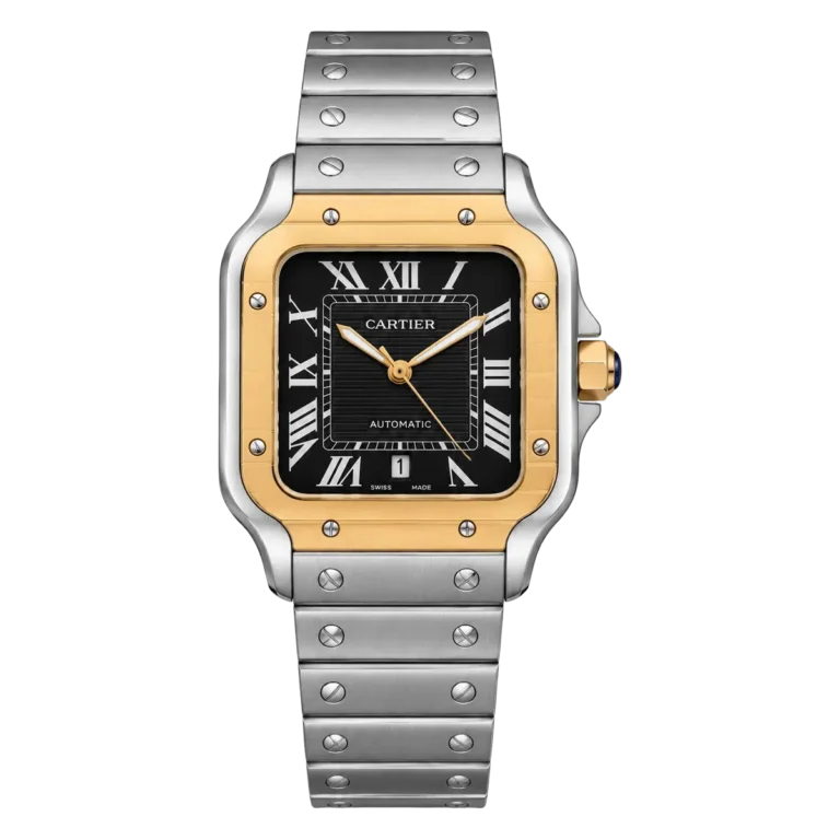 Cartier Santos De Two Tone Mens Watch Black Dial