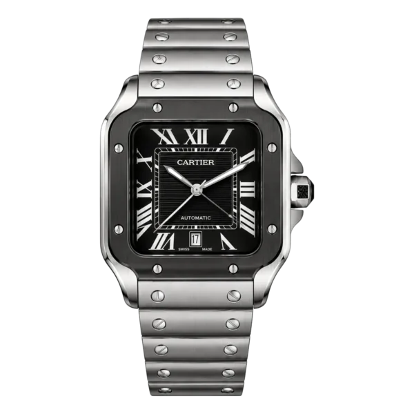 Cartier Santos De Two Tone Mens Watch Grey Dial