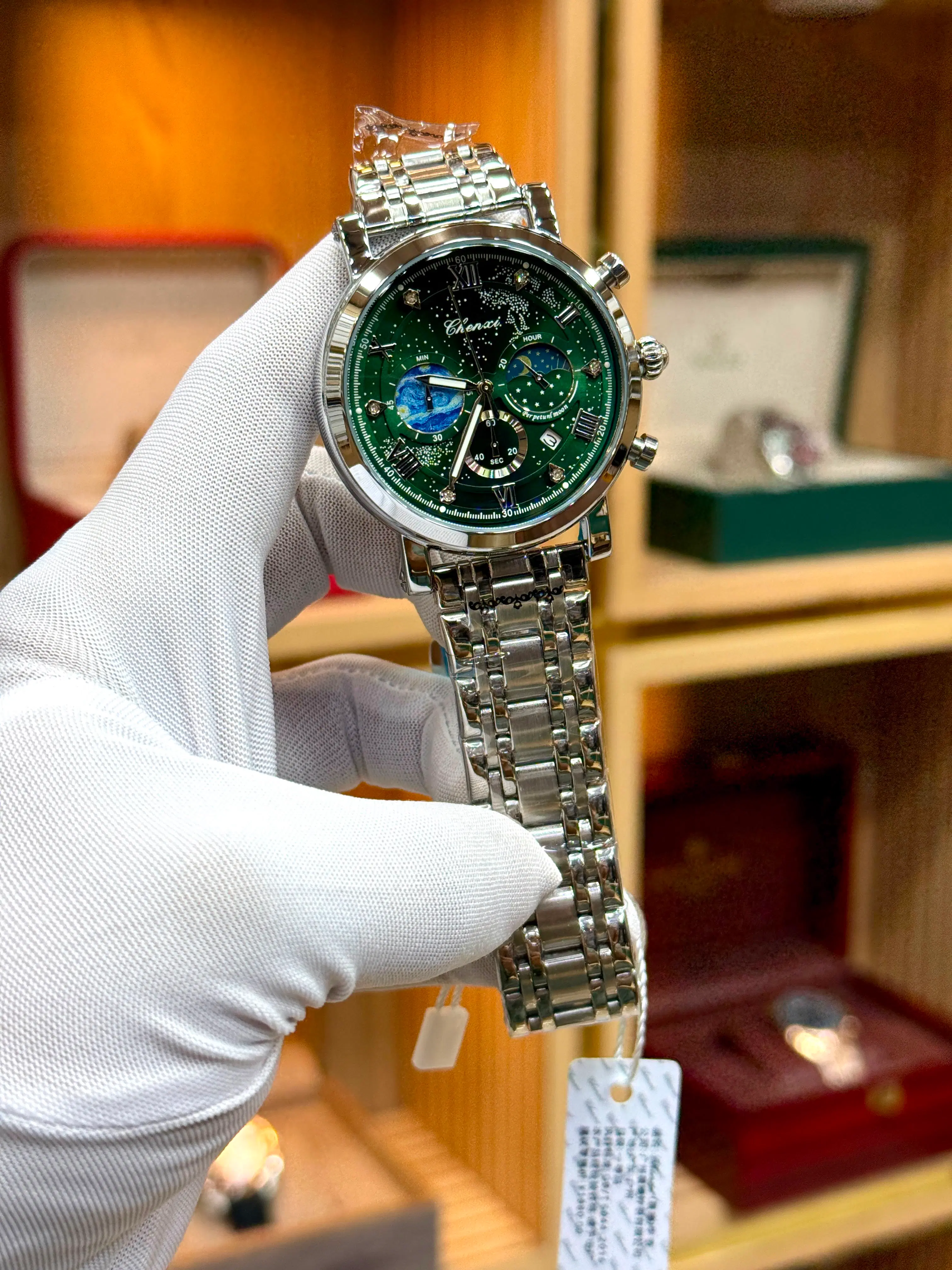 Chenxi Mens Watch with Green Starry Sky Dial real picture